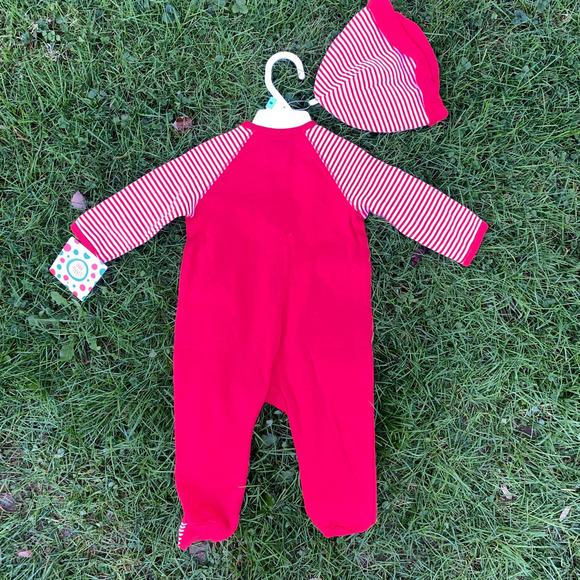 NWT Little Me Baby Boy's 2-Piece Striped Train Footie & Beanie Set (6 Months) - Picture 4 of 6